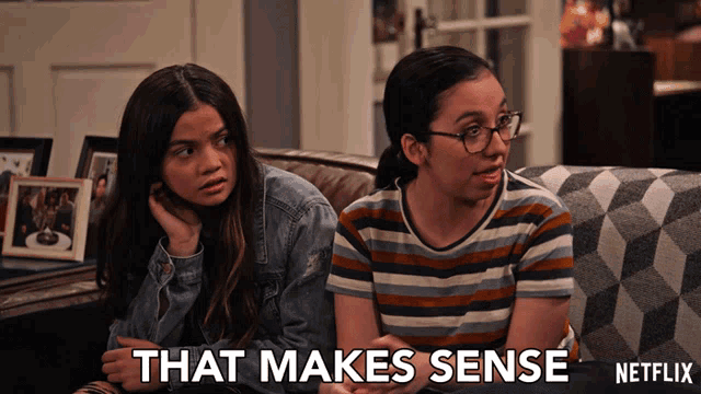 two girls sitting on a couch with the words that makes sense netflix