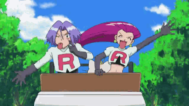 a couple of cartoon characters wearing shirts that say r and a
