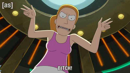 a woman in a pink tank top says bitch in a cartoon