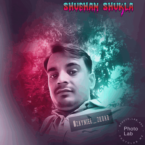 a picture of a man with the name shubham shukla written above him