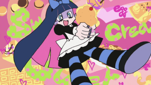 a cartoon character is holding an ice cream cone with the word cream behind her