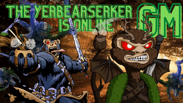 an advertisement for the yerbearserker gm shows a monkey holding a sword
