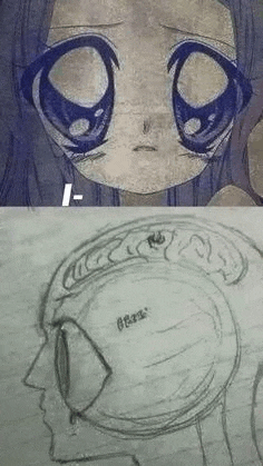 a drawing of a girl 's face and a drawing of a person 's brain .