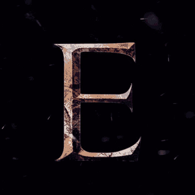 a letter e is displayed on a black background