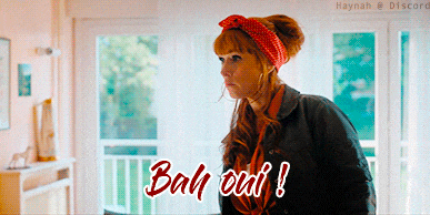 a woman with red hair and a red headband says bah oat