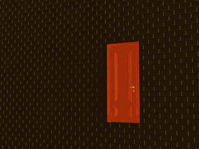a cartoon of a man wearing a hat and sunglasses behind an orange door