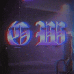 a purple and blue sign that says fuel