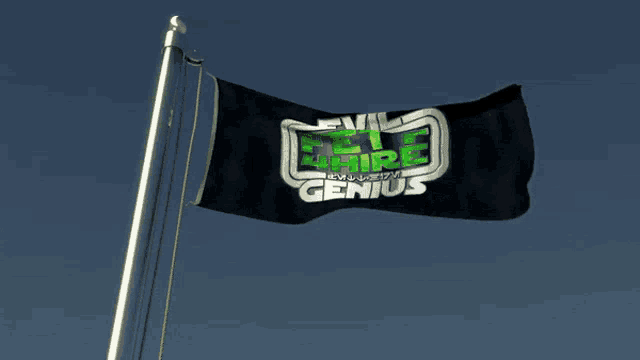 a flag that says evil empire genius is flying in the wind