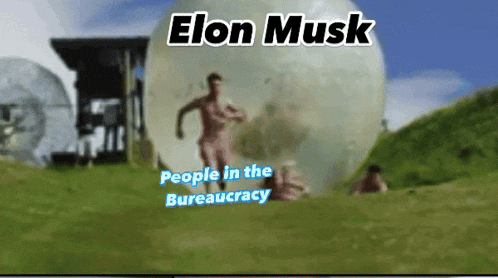 an elon musk meme shows a man running in a ball