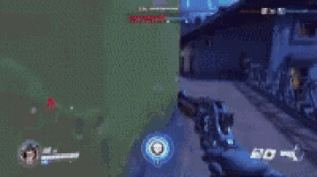 a person is playing a video game with a gun and a skeleton .