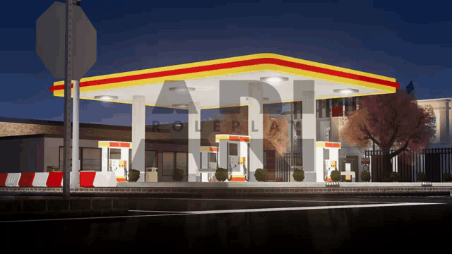 an illustration of a gas station with the word roleplay visible