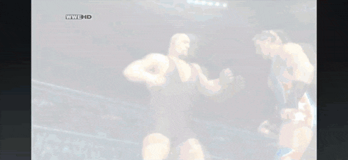 a blurry picture of two wrestlers with a wwe hd logo above them