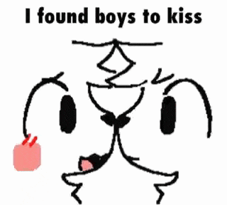 a cartoon of a man and woman kissing with the words `` i found boys to kiss '' above them .