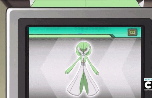 a green and white cartoon character is on a tv screen .