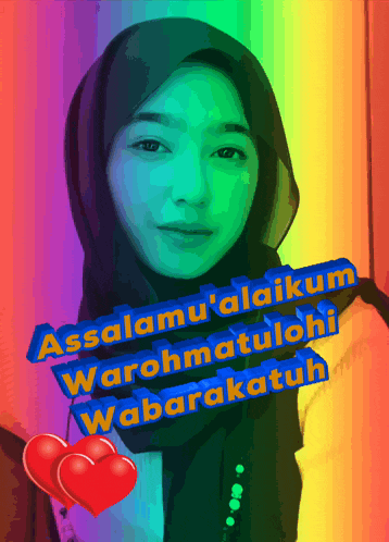 a woman wearing a hijab with the words assalamu ' alaikum warohmatuloh wabarakatuh