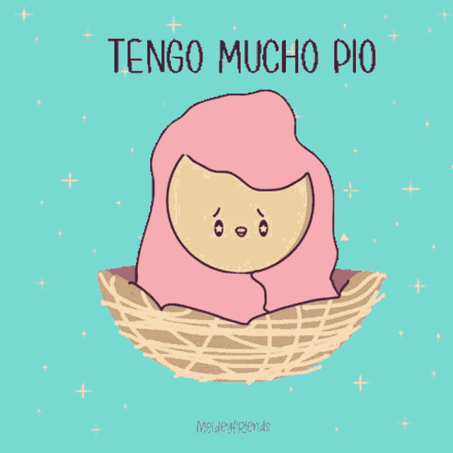 a cartoon of a bird in a nest with the words " tengo mucho pio "