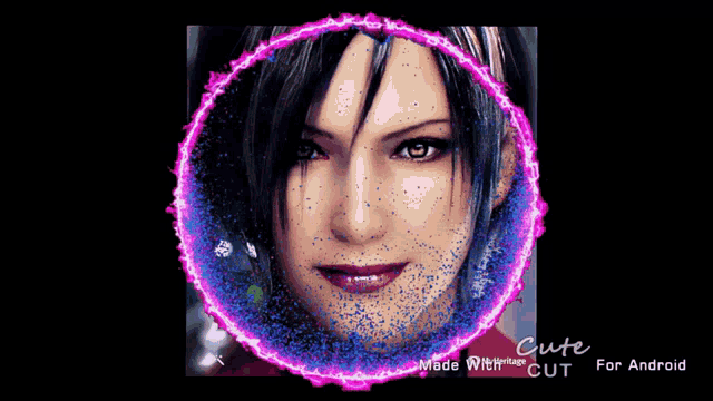 a picture of a woman with a circle around her face and the words cute cut for android on the bottom
