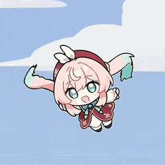 a cartoon character with pink hair and blue eyes is flying in the air