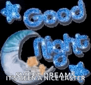 a baby is sleeping on a crescent moon with the words `` good night sweet dreams it 's been a nice easter ''