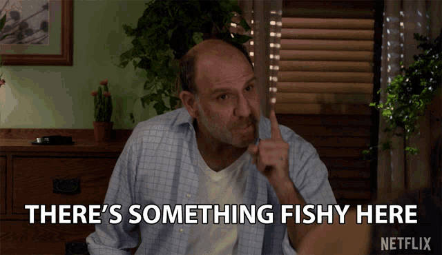 a man says there 's something fishy here in front of a netflix logo