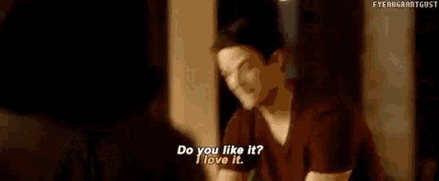 a woman is smiling and saying `` do you like it ? i love it ? ''