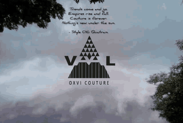 an advertisement for oxvi couture shows a triangle in the sky