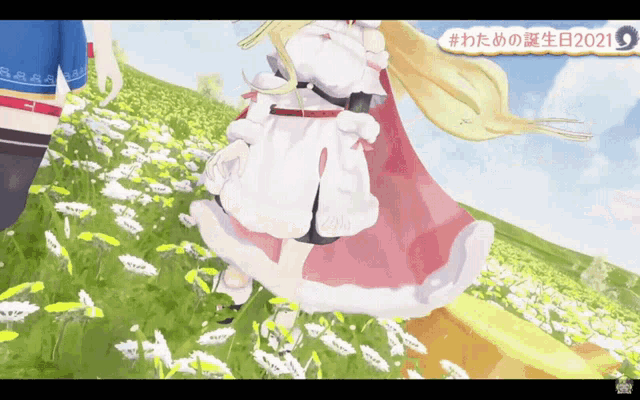 a girl in a white dress is running in a field