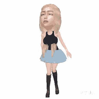 a cartoon girl in a blue skirt and boots is dancing .