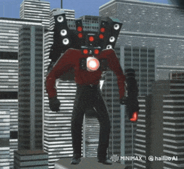 a robot with speakers on his head is in a video game that says minimaxel