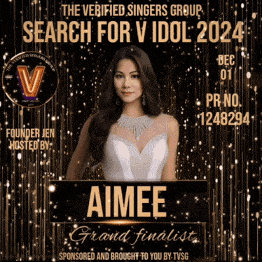 aimee is a grand finalist in the verified singers group search for v idol 2024