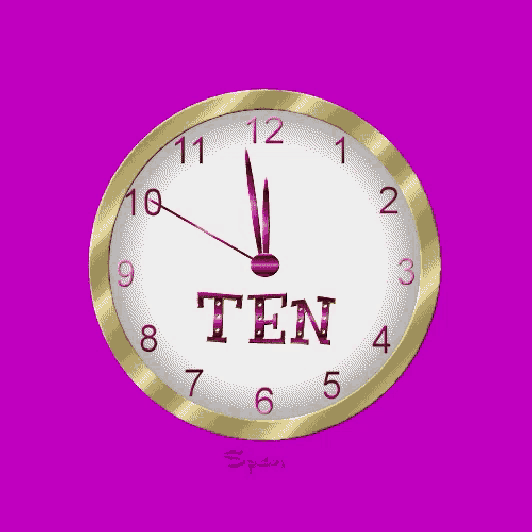 a happy new year clock with balloons and confetti on a purple background