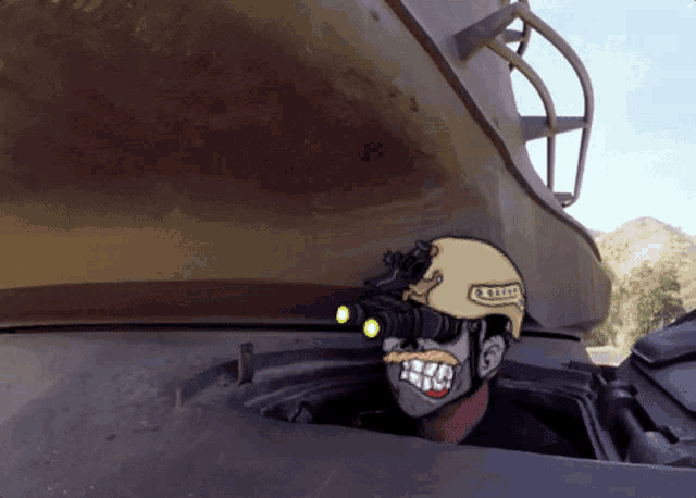 a cartoon drawing of a man wearing a helmet that says u.s. army on it