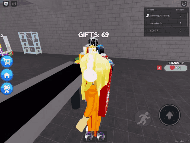 a screenshot of a video game shows a girl carrying gifts