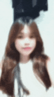 a blurry picture of a woman 's face with long hair .