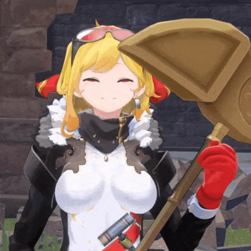 a girl in a video game is holding a large object