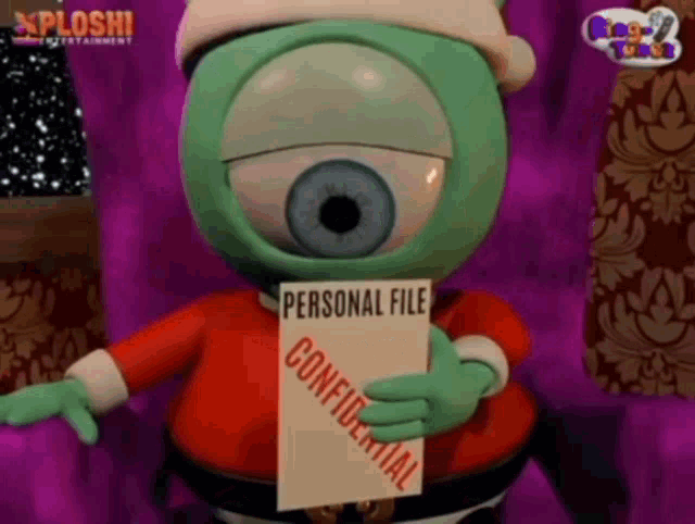 a cartoon character holding a personal file confidential