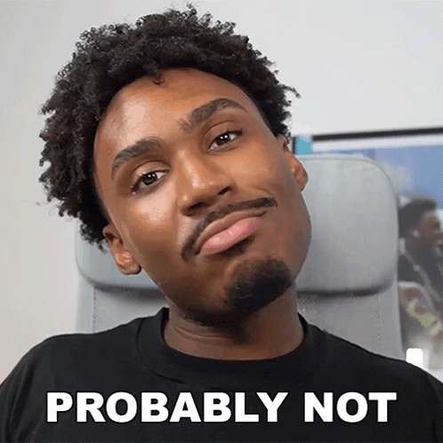a man with a beard is wearing a black shirt that says " probably not " on it