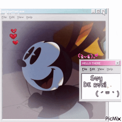a computer screen with a picture of mickey mouse and the words soy de roni on it