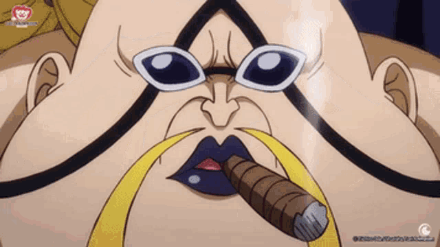 a cartoon character is smoking a cigar and wearing glasses .