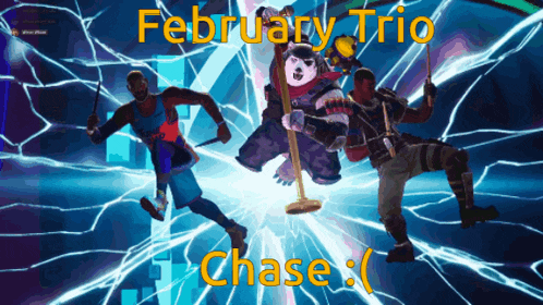 a poster for the february trio chase shows three cartoon characters