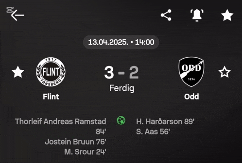 a screenshot of a game between flint and odd with the score 3-2