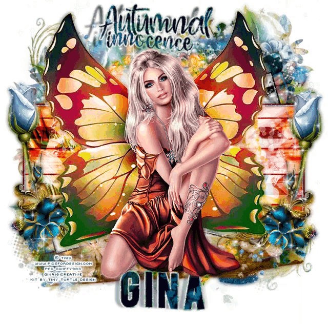 a picture of a woman with butterfly wings has the name gina on it