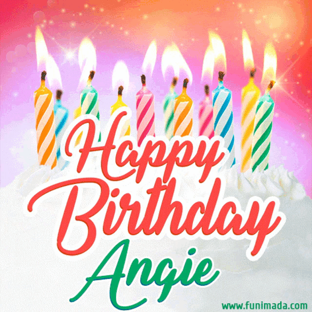 a birthday card for angie with a cake and candles