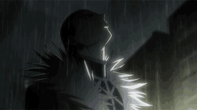 a drawing of a person in the rain with a white collar