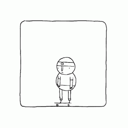 a black and white drawing of a man riding a skateboard on a white background .