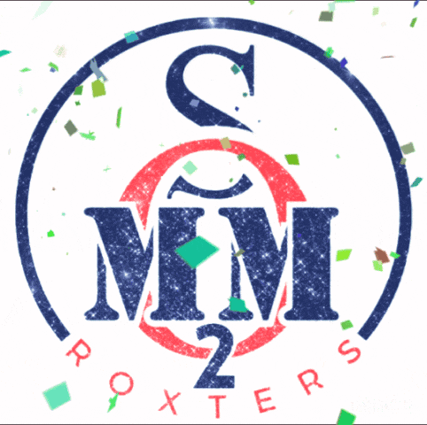 a logo that says ' mm ' on it with confetti around it