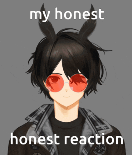 a picture of a boy with horns and red glasses with the caption my honest honest reaction