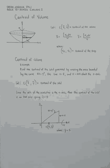 a white sheet of paper with the words centroid of volume written at the top