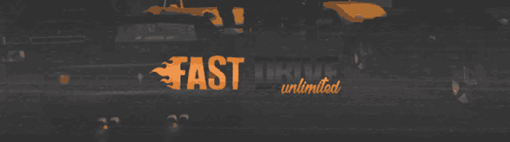 a sign that says fast drive unlimited with a yellow car in the background