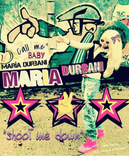 a poster for maria durban shows a girl in front of graffiti
